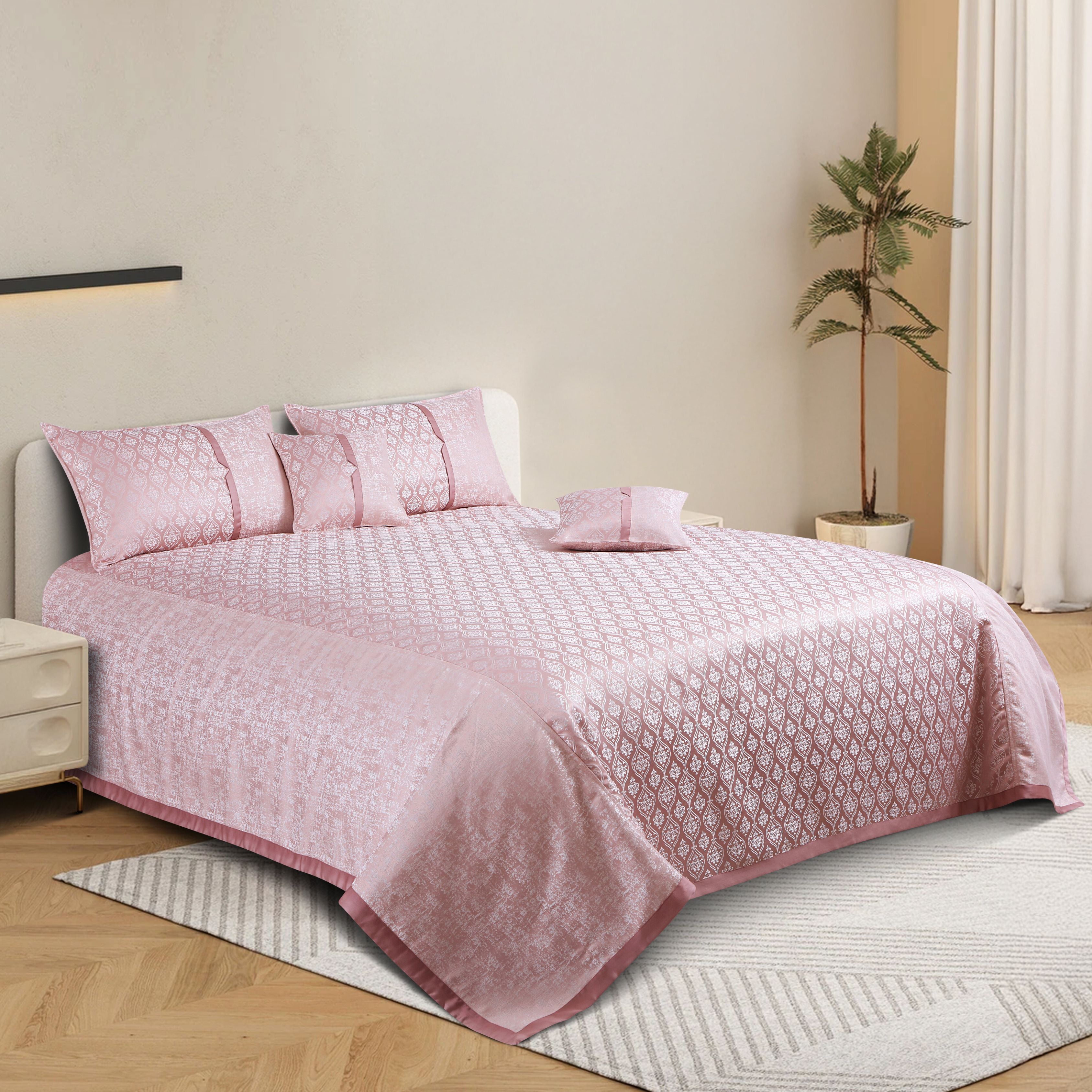 Malako Pink Jacquard King Size 5 Piece Bedspread Set