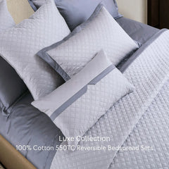 Malako Luxe 550 TC 100% Cotton Silver Grey Solid King Size Reversible Bedspread Set