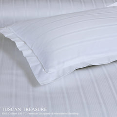 Malako Tuscan Treasure Striped Jacquard White 550 TC 100% Cotton King Size Bedding