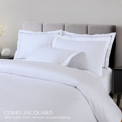 Malako Como Jacquard Brilliant White Checks 550 TC 100% Cotton King Size Duvet Cover Set