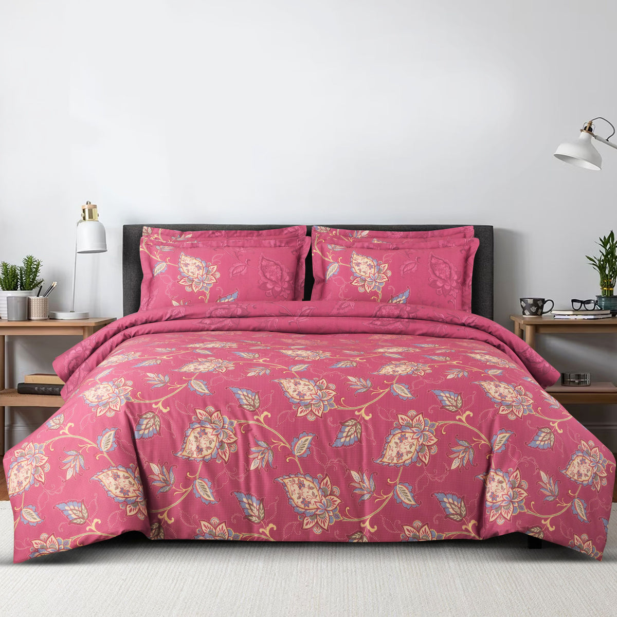 Malako Sion 100% Cotton Red Botanic King Size Bedding Set