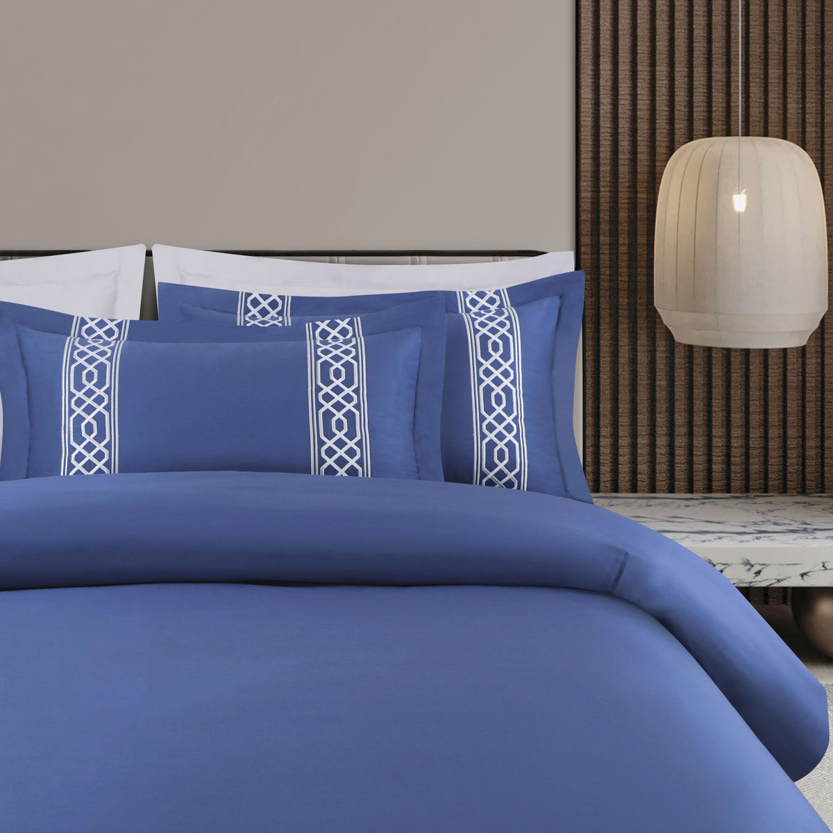 Malako Luxe Stitch & Dream: 550 TC Midnight Blue Premium Embroidered Bedding