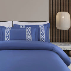 Malako Luxe Stitch & Dream: 550 TC Midnight Blue Premium Embroidered Bedding