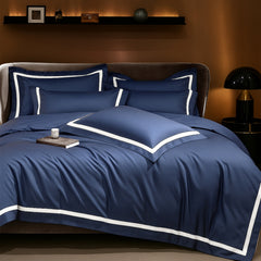 Malako Luxe Striped 550TC Blue 100% Cotton Super King Size Duvet Cover Set with Bedsheet and 4 Pillow Covers