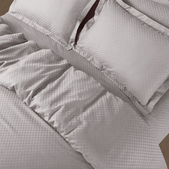 Lyon Jacquard Light Grey Checks 100% Cotton King Size Duvet Cover