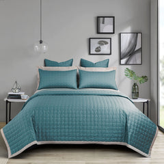 Malako Luxe 550 TC 100% Cotton Teal Green Solid King Size Bedspread Set