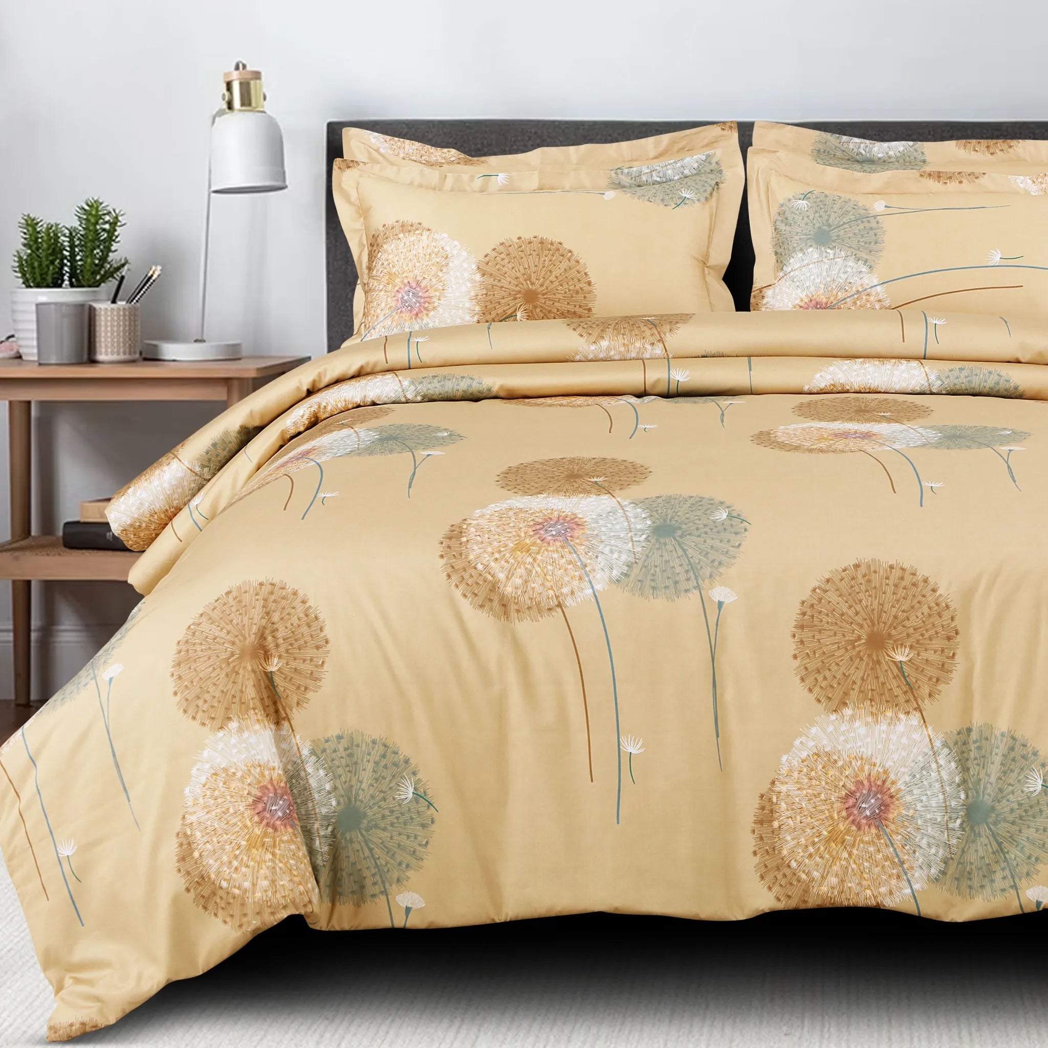 500 TC yellow botanical king size bedsheet