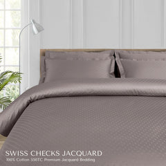 Malako Swiss Checks Jacquard Taupe Brown 550 TC 100% Cotton King Size Bedding