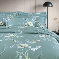 Malako Sion 100% Cotton Green Floral King Size Bedding