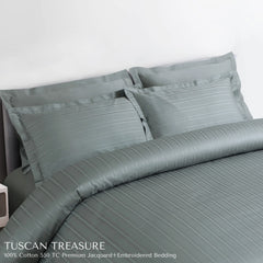 Malako Tuscan Treasure Striped Jacquard Olive Green 550 TC 100% Cotton King Size Bedding