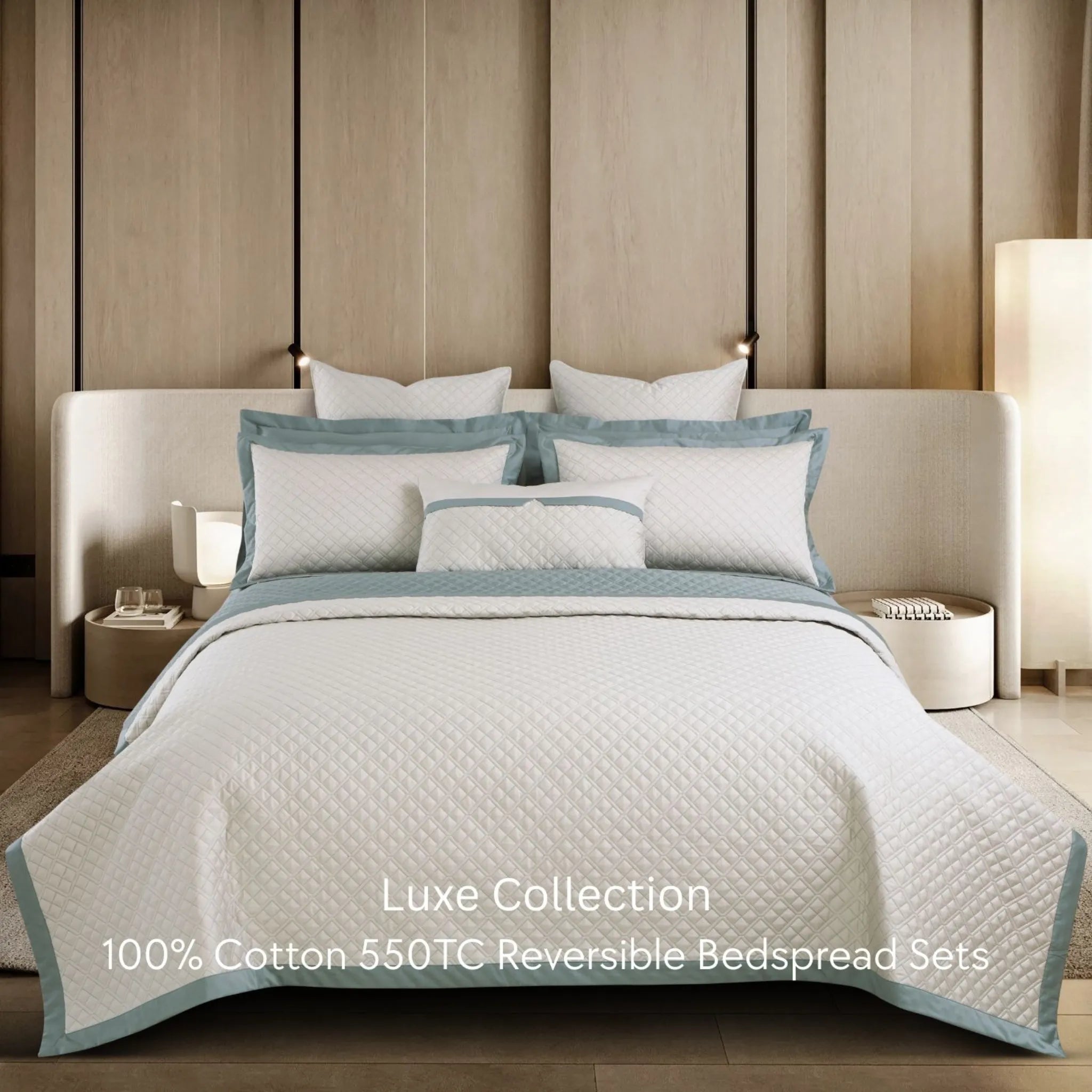 Malako Luxe 550 TC 100% Cotton Beige & Olive Green Solid King Size Reversible Bedspread Set
