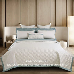 Malako Luxe 550 TC 100% Cotton Beige & Olive Green Solid King Size Reversible Bedspread Set