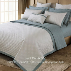 Malako Luxe 550 TC 100% Cotton Beige & Olive Green Solid King Size Reversible Bedspread Set