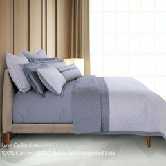 Malako Luxe 550 TC 100% Cotton Silver Grey Solid King Size Reversible Bedspread Set