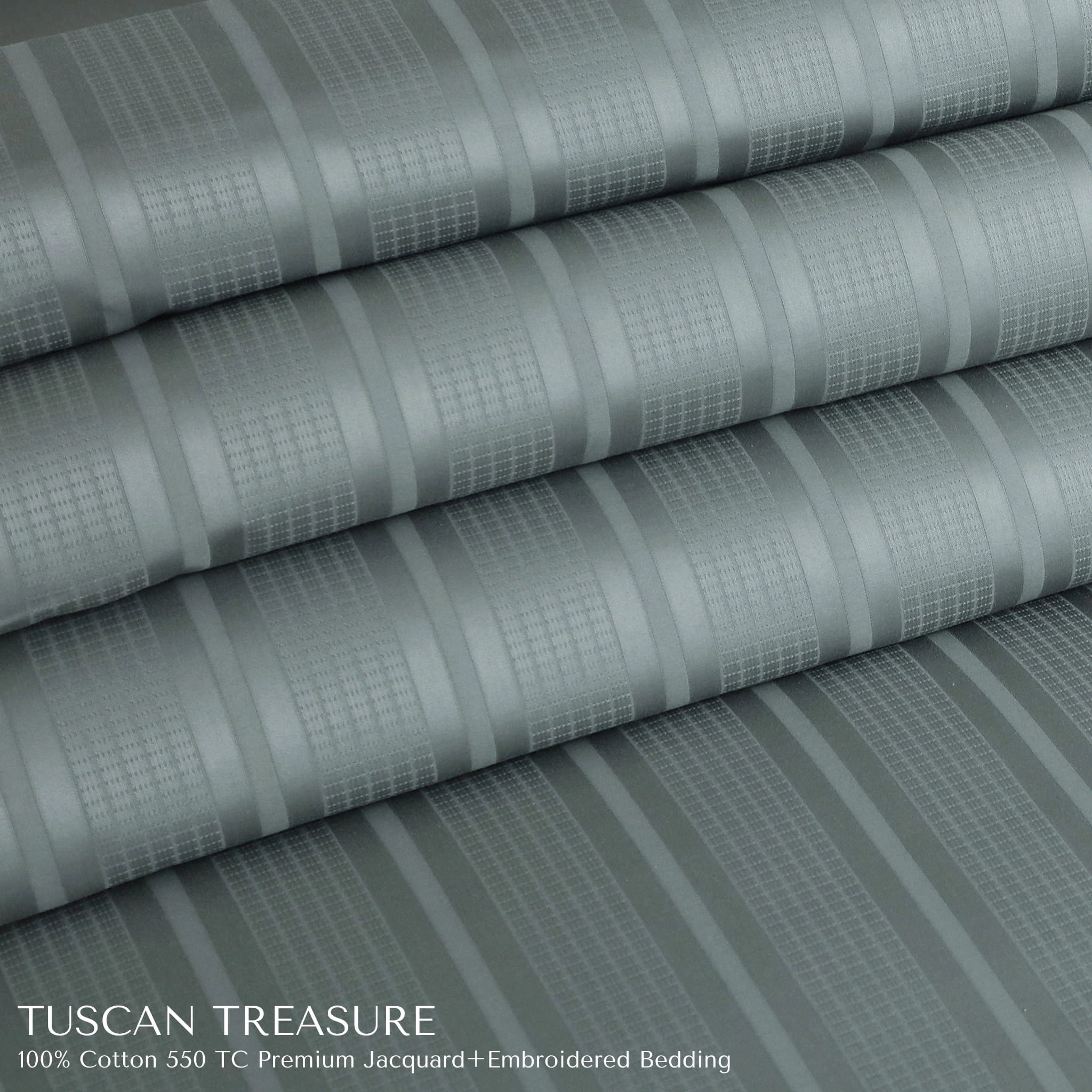 Malako Tuscan Treasure Striped Jacquard Olive Green 550 TC 100% Cotton King Size Bedding