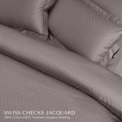 Malako Swiss Checks Jacquard Taupe Brown 550 TC 100% Cotton King Size 6 Piece Bedding Set