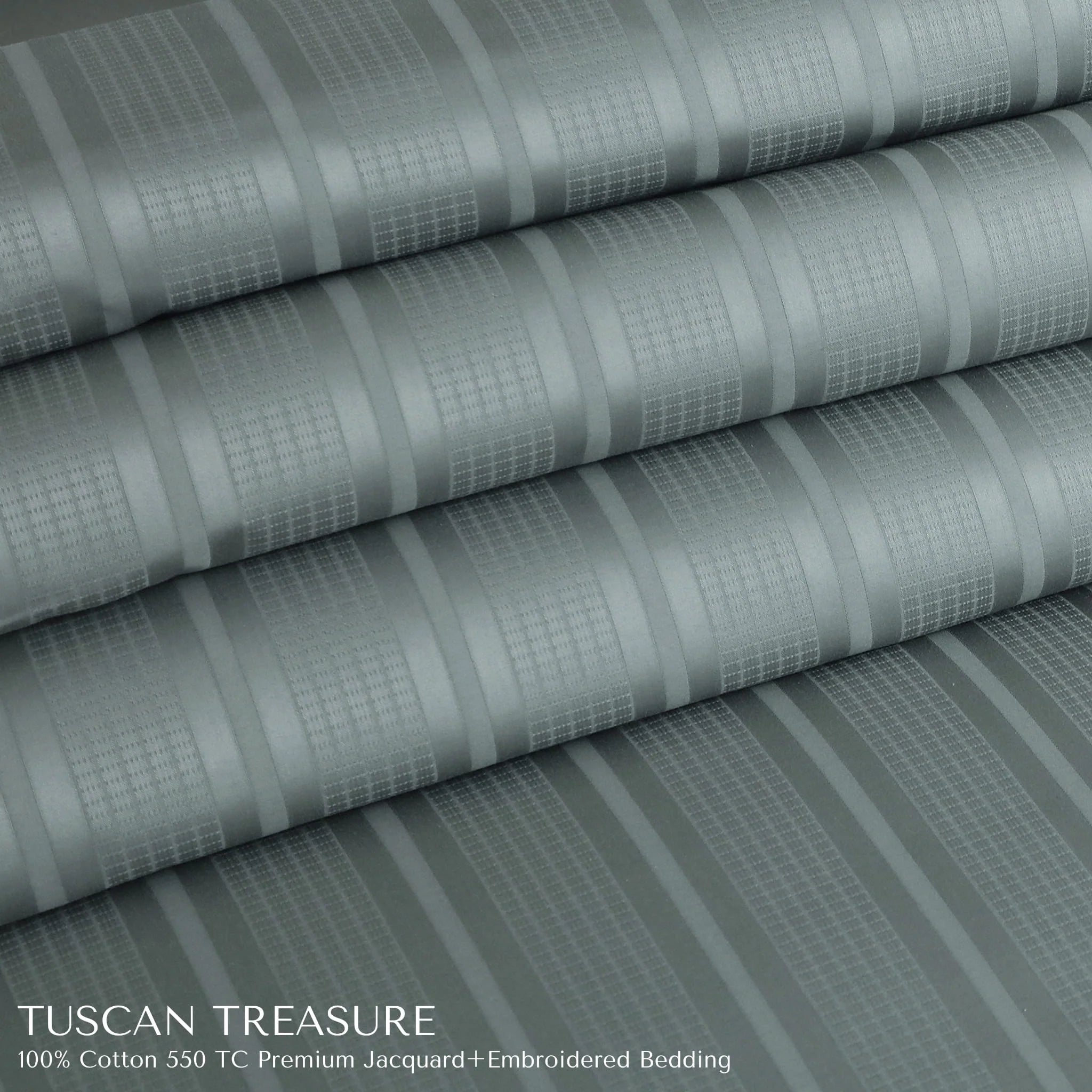 Malako Tuscan Treasure Striped Jacquard Olive Green 550 TC 100% Cotton King Size Duvet Cover Set