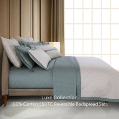 Malako Luxe 550 TC 100% Cotton Beige & Olive Green Solid King Size Reversible Bedspread Set