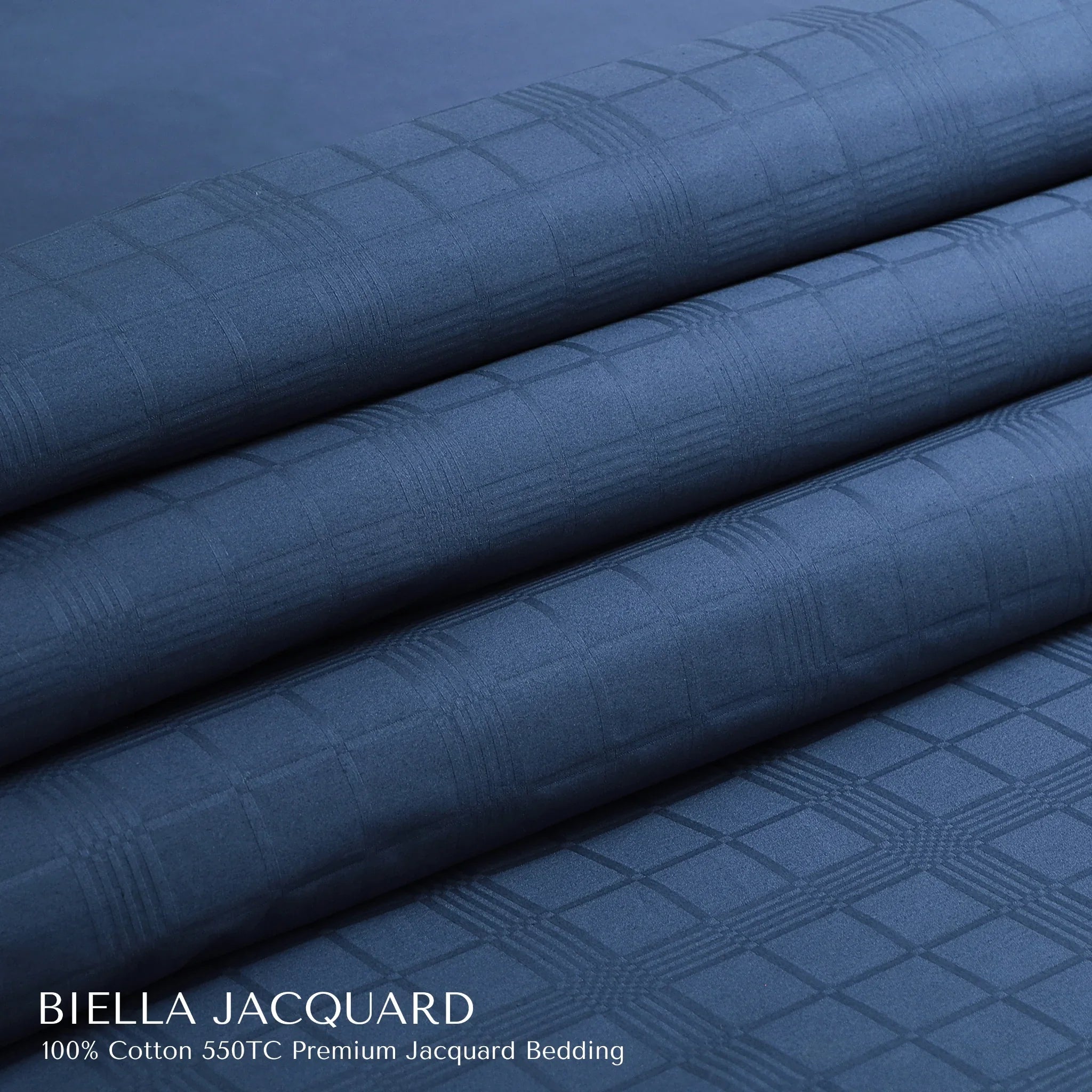Malako Biella Jacquard Majolica Blue Checks 550 TC 100% Cotton King Size Duvet Cover Set