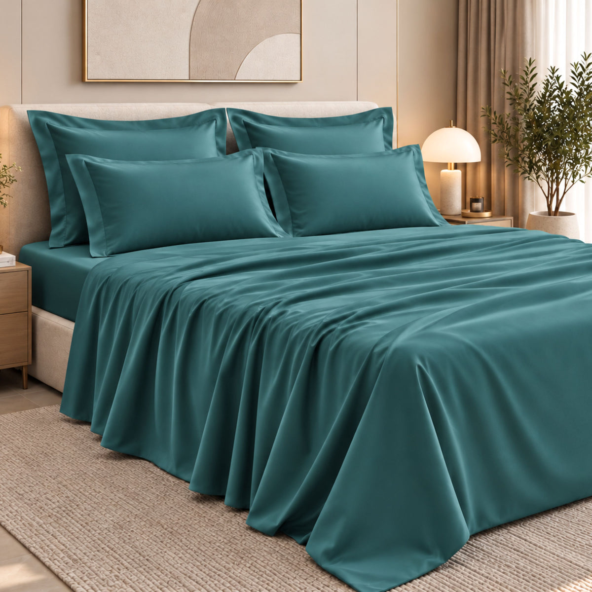 Malako Luxe: Vibrant Collection 550TC Teal Green 100% Cotton Super King Size Bedding