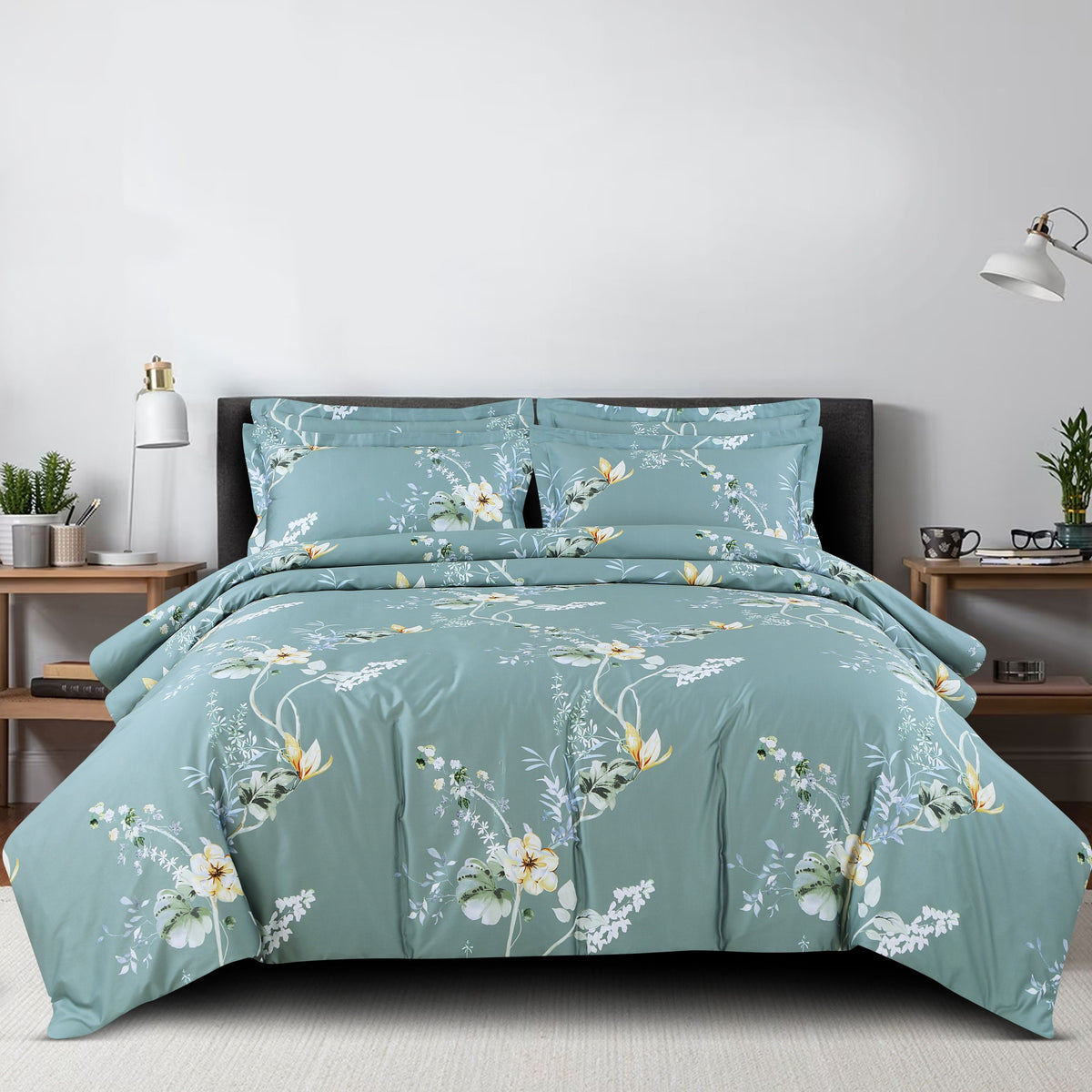 Malako Sion 100% Cotton Green Floral King Size Bedding