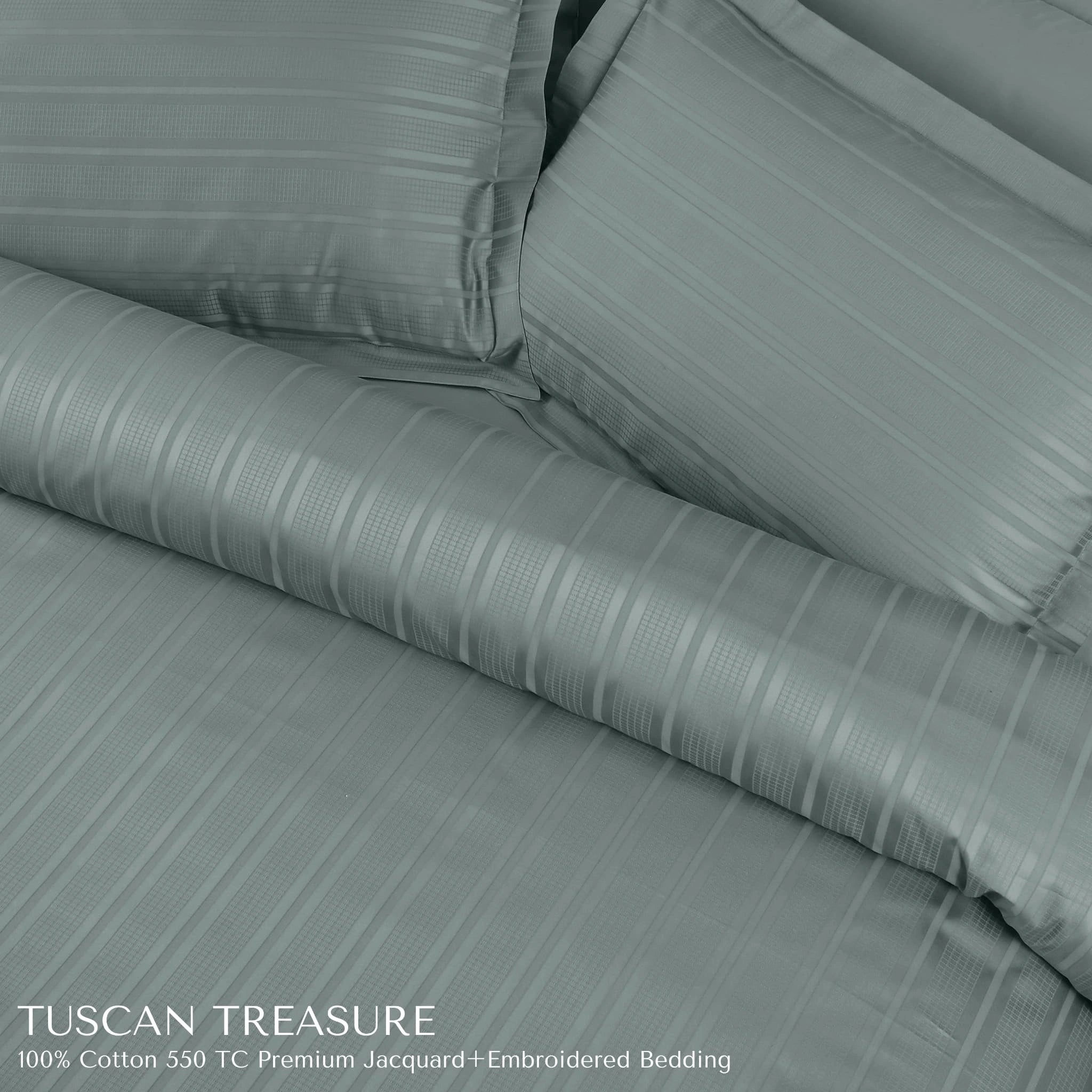 Malako Tuscan Treasure Striped Jacquard Olive Green 550 TC 100% Cotton King Size Bedding