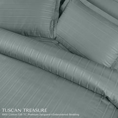 Malako Tuscan Treasure Striped Jacquard Olive Green 550 TC 100% Cotton Duvet Cover