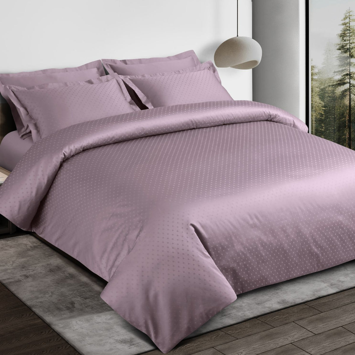 Malako Swiss Checks Jacquard Wine 550 TC 100% Cotton King Size 6 Piece Bedding Set