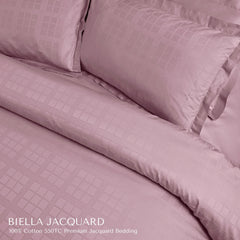 Malako Biella Jacquard Blush Pink Checks 550 TC 100% Cotton King Size Duvet Cover Set
