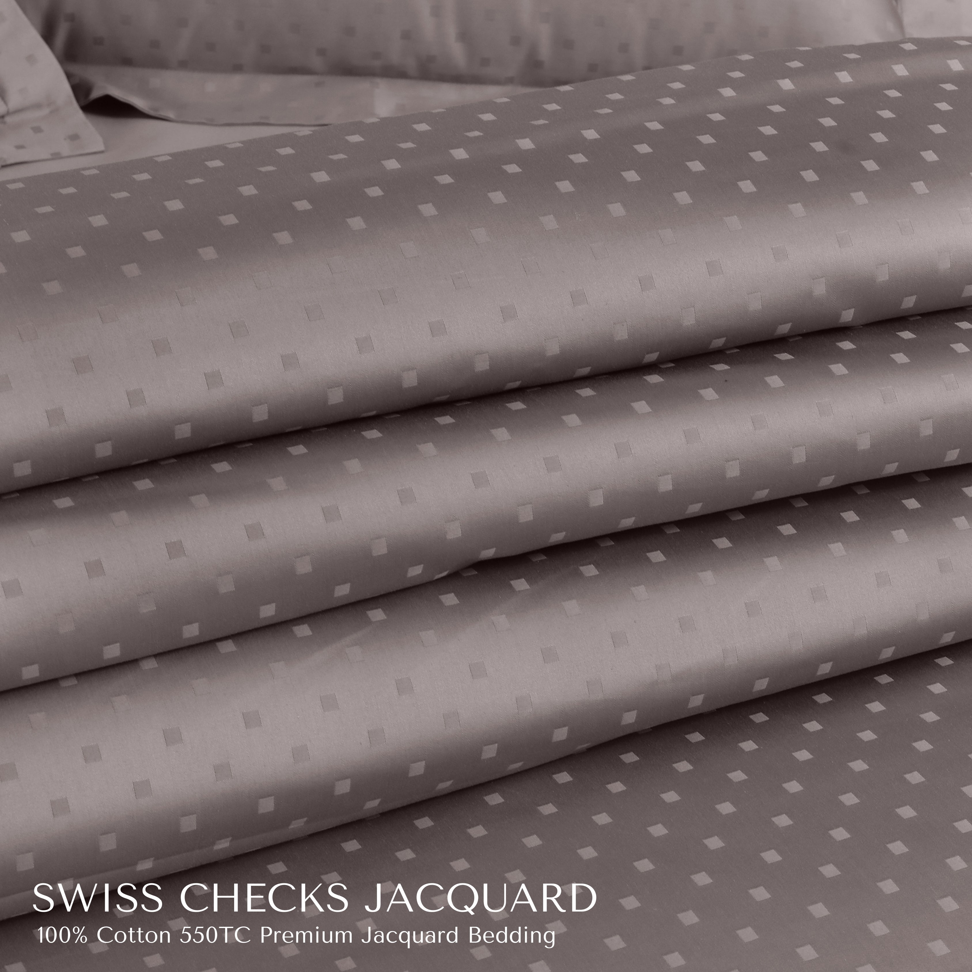 Malako Swiss Checks Jacquard Taupe Brown 550 TC 100% Cotton King Size Bedding