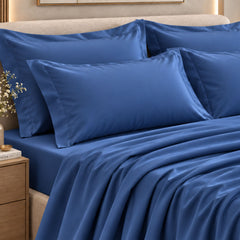 Malako Luxe: Vibrant Collection 550TC Midnight Blue 100% Cotton Super King Size Bedding