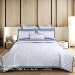 Malako Luxe 550 TC 100% Cotton Silver Grey Solid King Size Reversible Bedspread Set