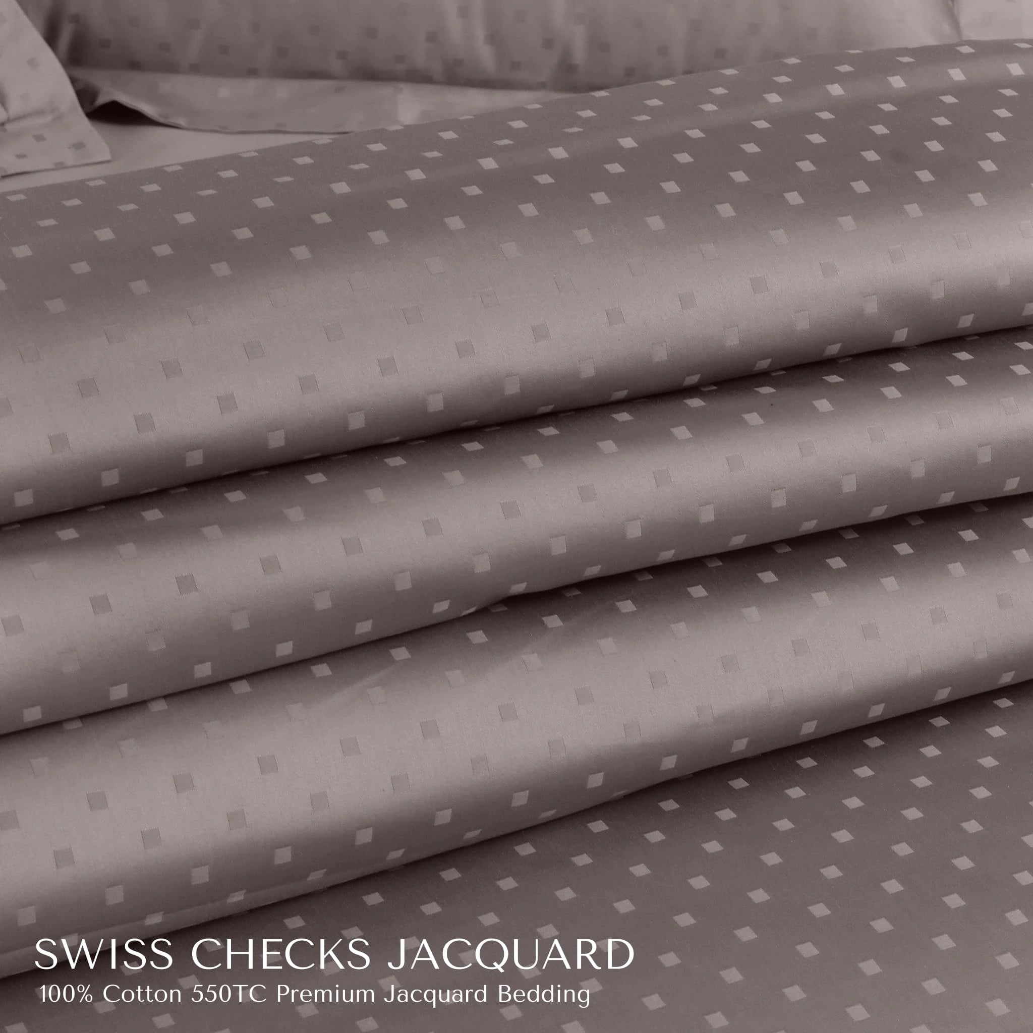 Malako Swiss Checks Jacquard Taupe Brown 550 TC 100% Cotton King Size 6 Piece Bedding Set