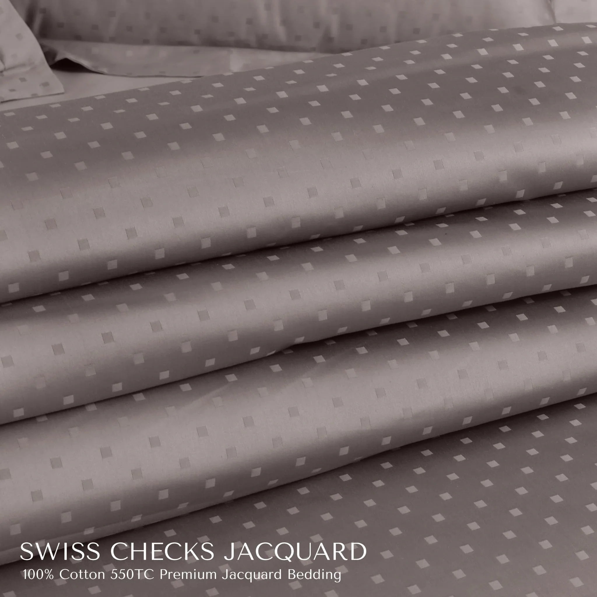 Malako Swiss Checks Jacquard Taupe Brown 550 TC 100% Cotton King Size Duvet Cover Set