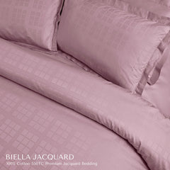 Malako Biella Jacquard Blush Pink Checks 550 TC 100% Cotton King Size Bedding