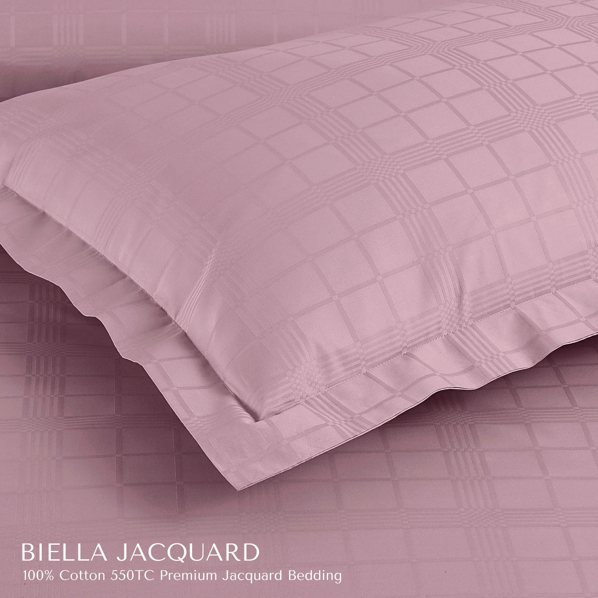 Malako Biella Jacquard Blush Pink Checks 550 TC 100% Cotton King Size Bedding