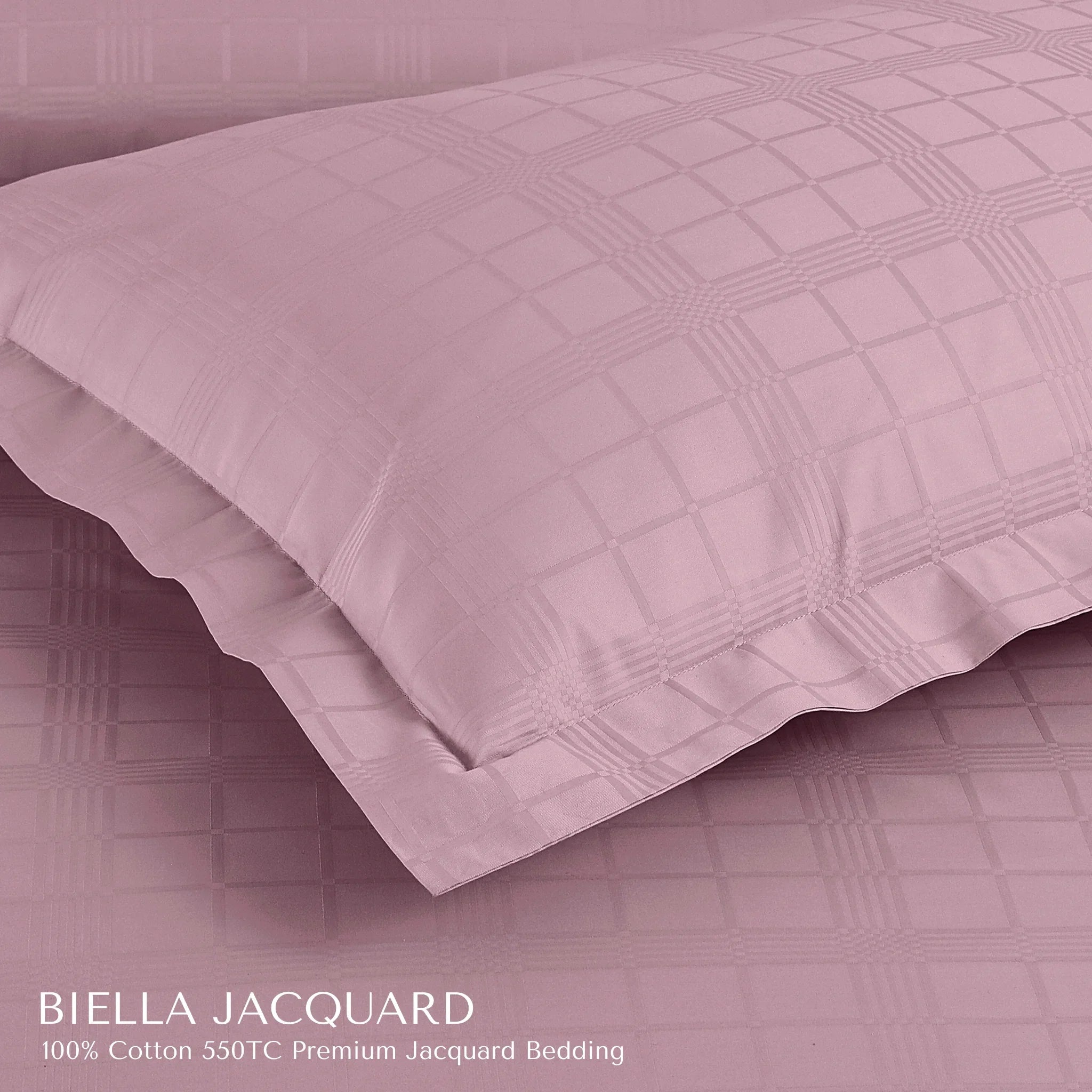 Malako Biella Jacquard Blush Pink Checks 550 TC 100% Cotton King Size Duvet Cover Set