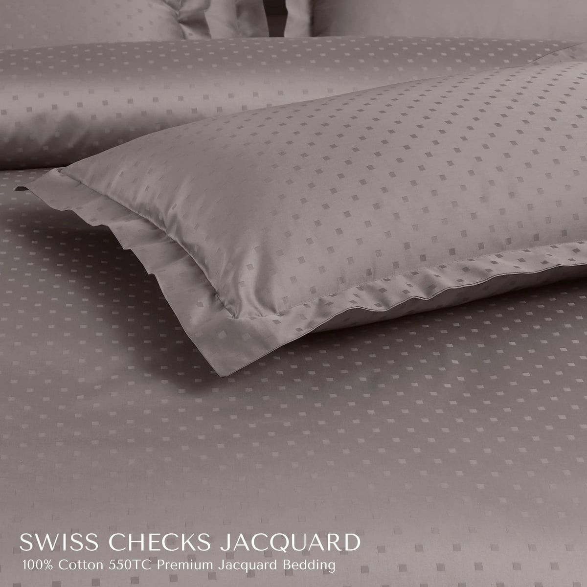 Malako Swiss Checks Jacquard Taupe Brown 550 TC 100% Cotton King Size Bedding