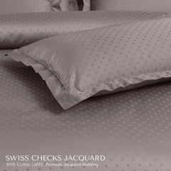 Malako Swiss Checks Jacquard Taupe Brown 550 TC 100% Cotton King Size Bedding