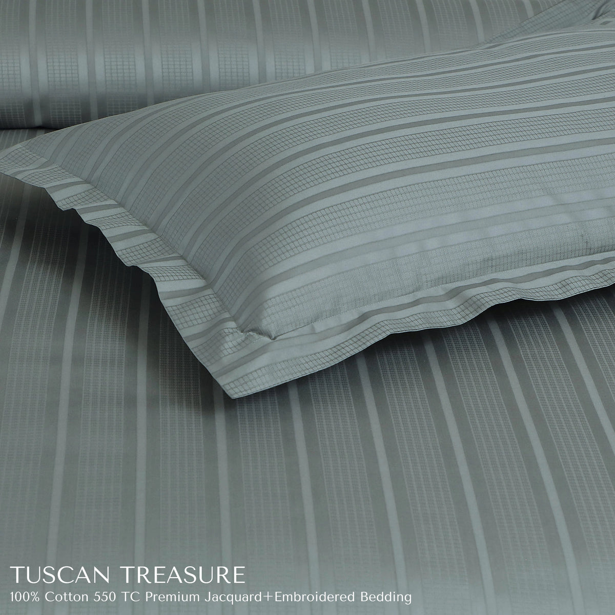 Malako Tuscan Treasure Striped Jacquard Olive Green 550 TC 100% Cotton King Size Bedding