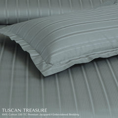 Malako Tuscan Treasure Striped Jacquard Olive Green 550 TC 100% Cotton King Size Bedding