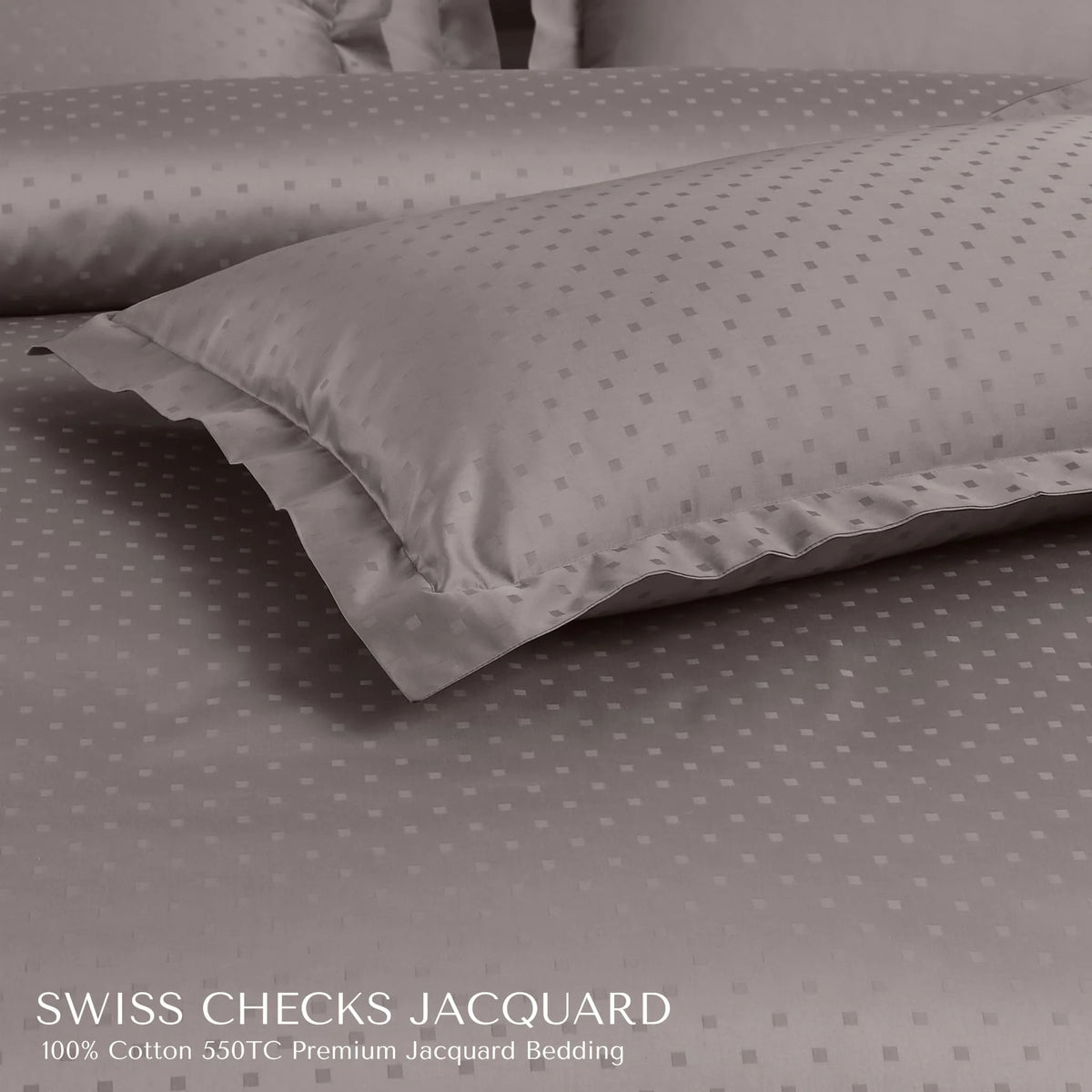 Malako Swiss Checks Jacquard Taupe Brown 550 TC 100% Cotton King Size Duvet Cover Set
