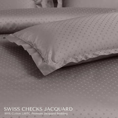 Malako Swiss Checks Jacquard Taupe Brown 550 TC 100% Cotton King Size Duvet Cover Set