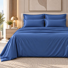 Malako Luxe: Vibrant Collection 550TC Midnight Blue 100% Cotton Super King Size Bedding