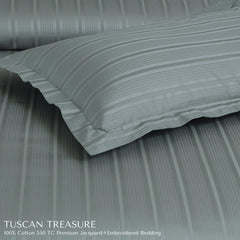 Malako Tuscan Treasure Striped Jacquard Olive Green 550 TC 100% Cotton King Size Duvet Cover Set