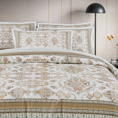 Malako Basel 100% Olive Beige Ethnic Cotton King Size Bedding