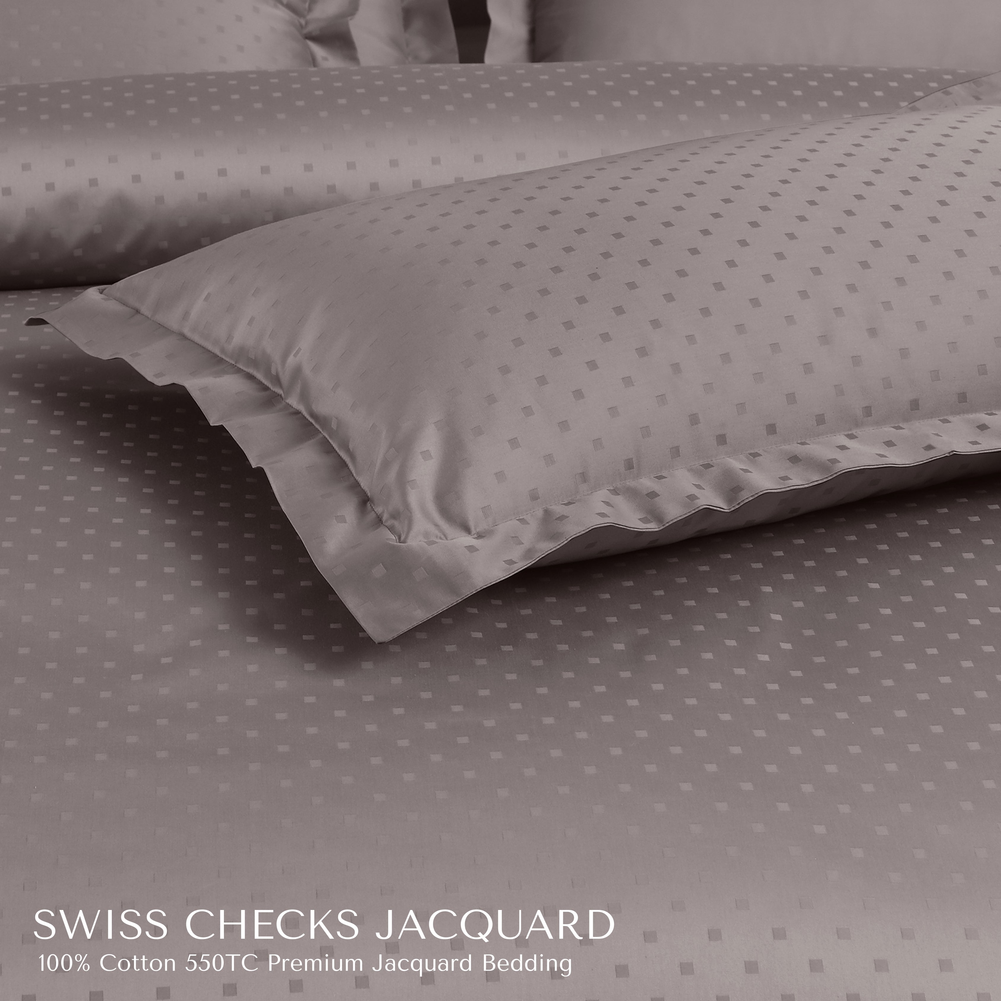 Malako Swiss Checks Jacquard Taupe Brown 550 TC 100% Cotton King Size Bedding