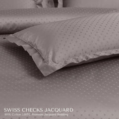 Malako Swiss Checks Jacquard Taupe Brown 550 TC 100% Cotton King Size Bedding