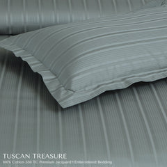 Malako Tuscan Treasure Striped Jacquard Olive Green 550 TC 100% Cotton Duvet Cover
