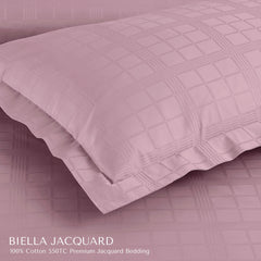 Malako Biella Jacquard Blush Pink Checks 550 TC 100% Cotton King Size 6 Piece Bedding Set